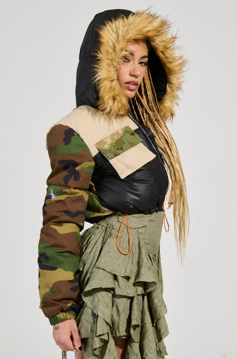 BENDITA CROPPED PATCHWORK PUFFER