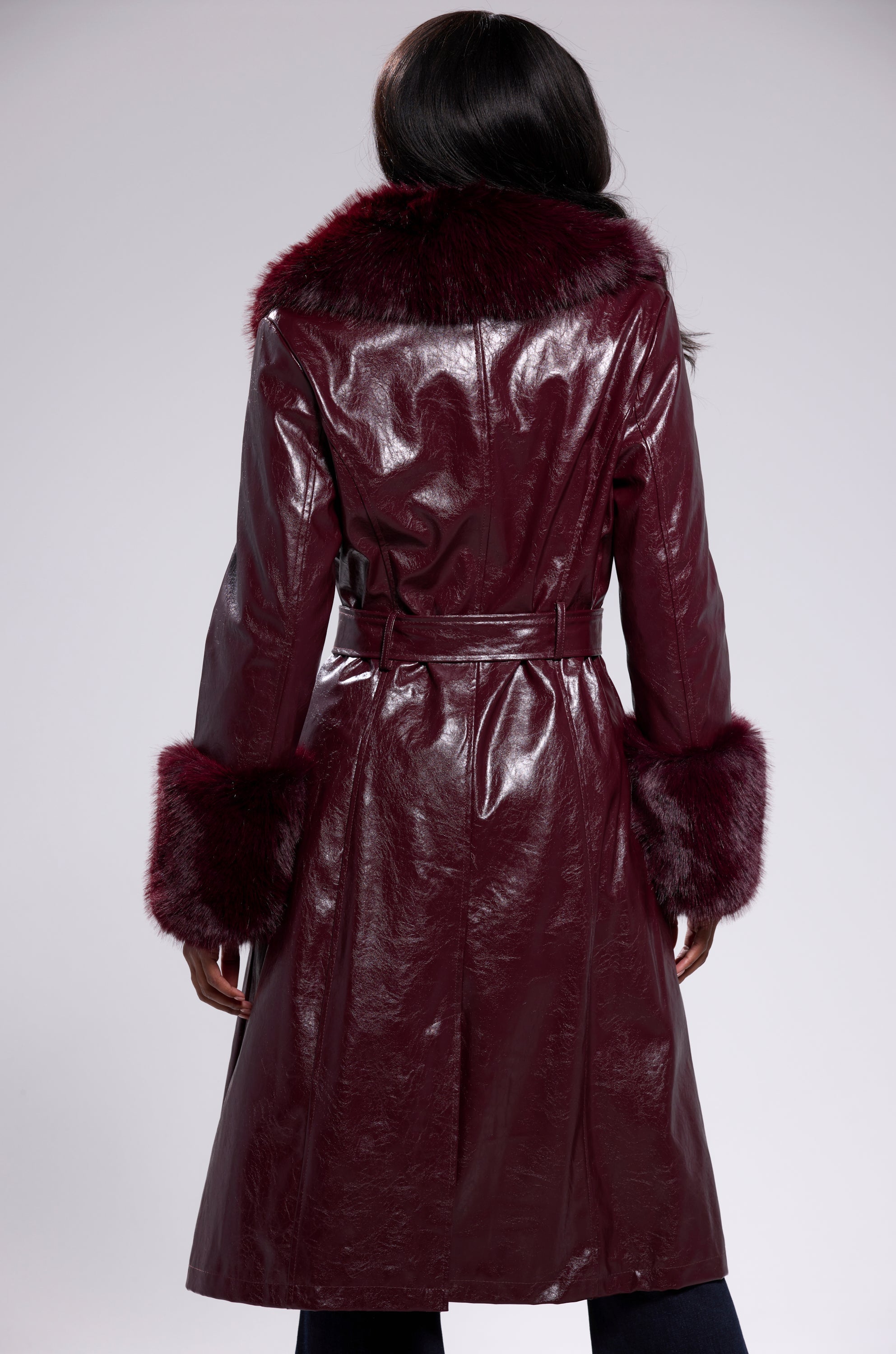 KAYA FUR TRIM TRENCH IN BURGUNDY