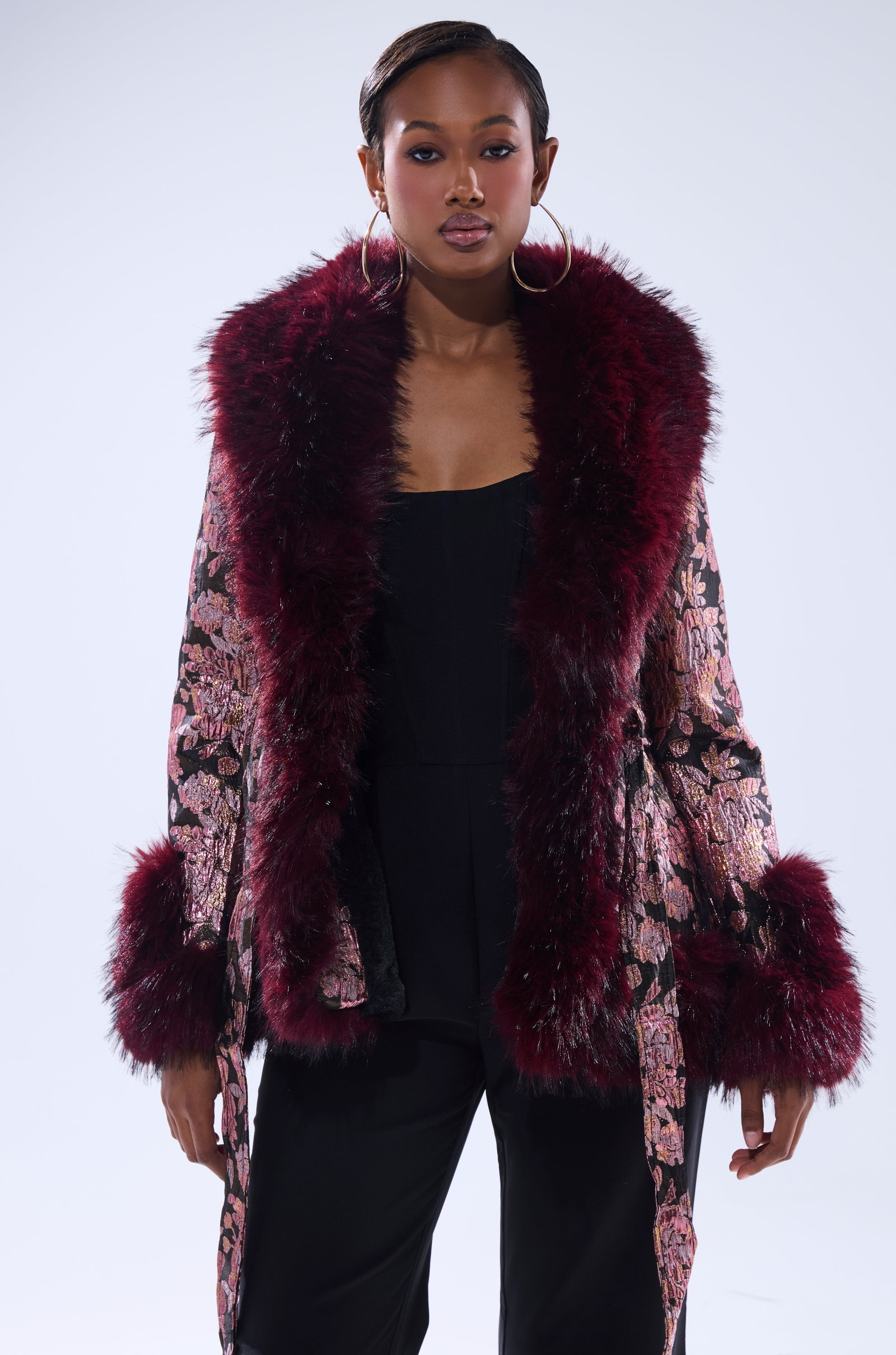 KENZY FUR TRIM MOTO IN PINK MULTI