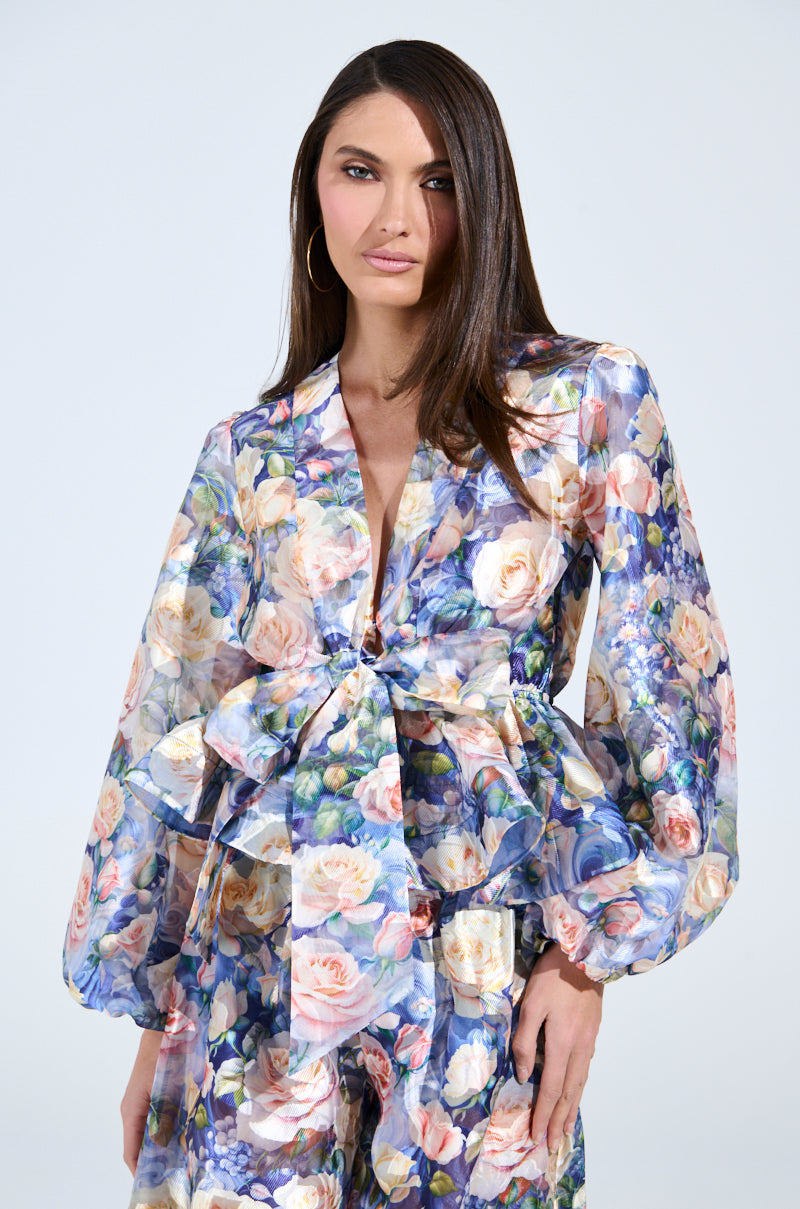 EXALTED FLORAL TIE FRONT BLOUSE