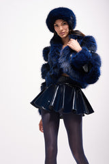 LOVERBOY FUR TRIM MOTO IN NAVY CROC