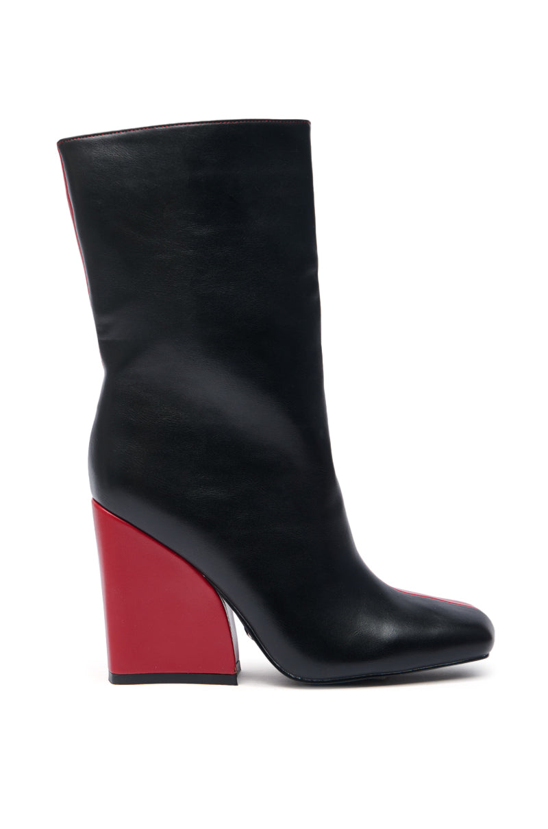AZALEA WANG MARAMA BLACK RED COLOR BLOCKED CHUNKY BOOTIE