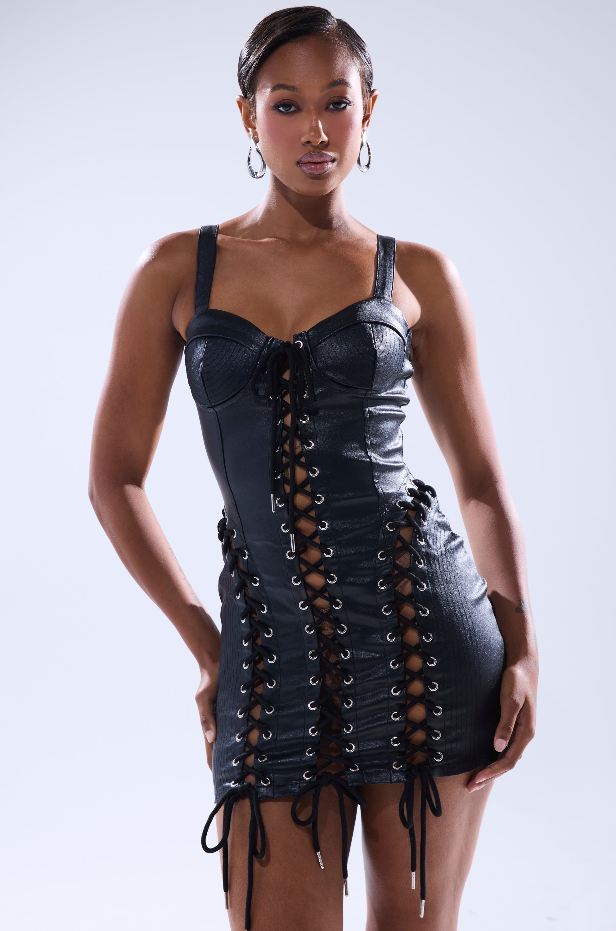 INTO THE NIGHT PU MINI DRESS