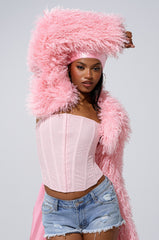 LEILA ULTRA CROP FAUX FUR IN LIGHT PINK