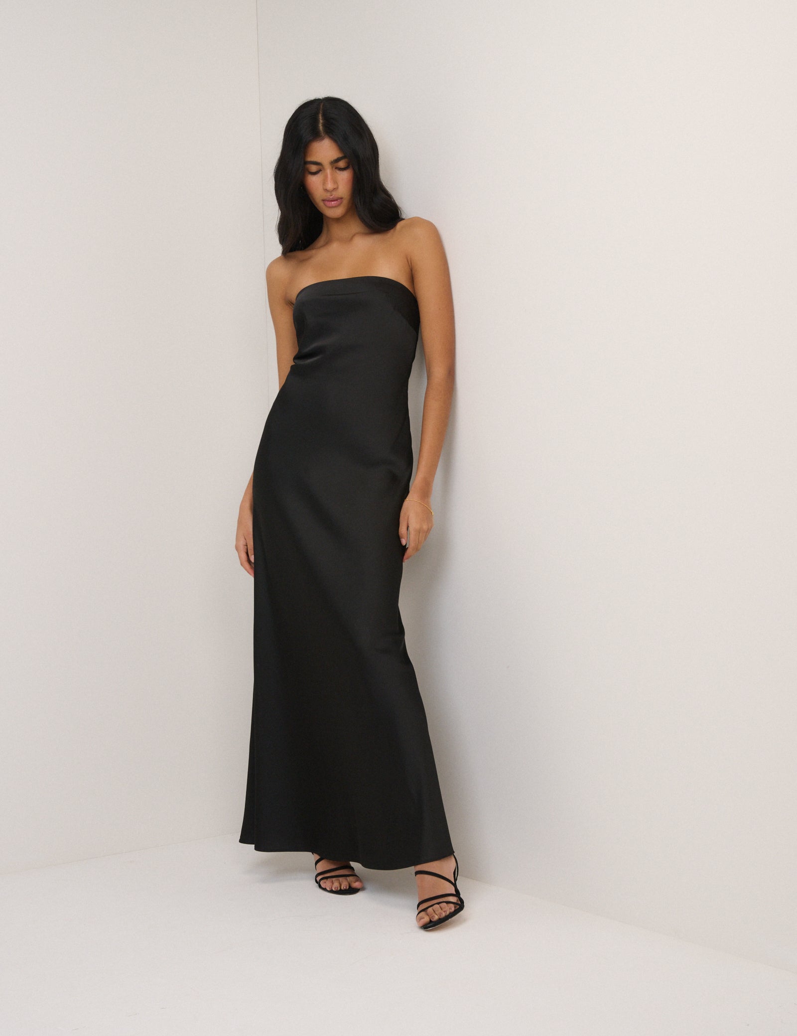 Black Satin Bandeau Arden Maxi Dress