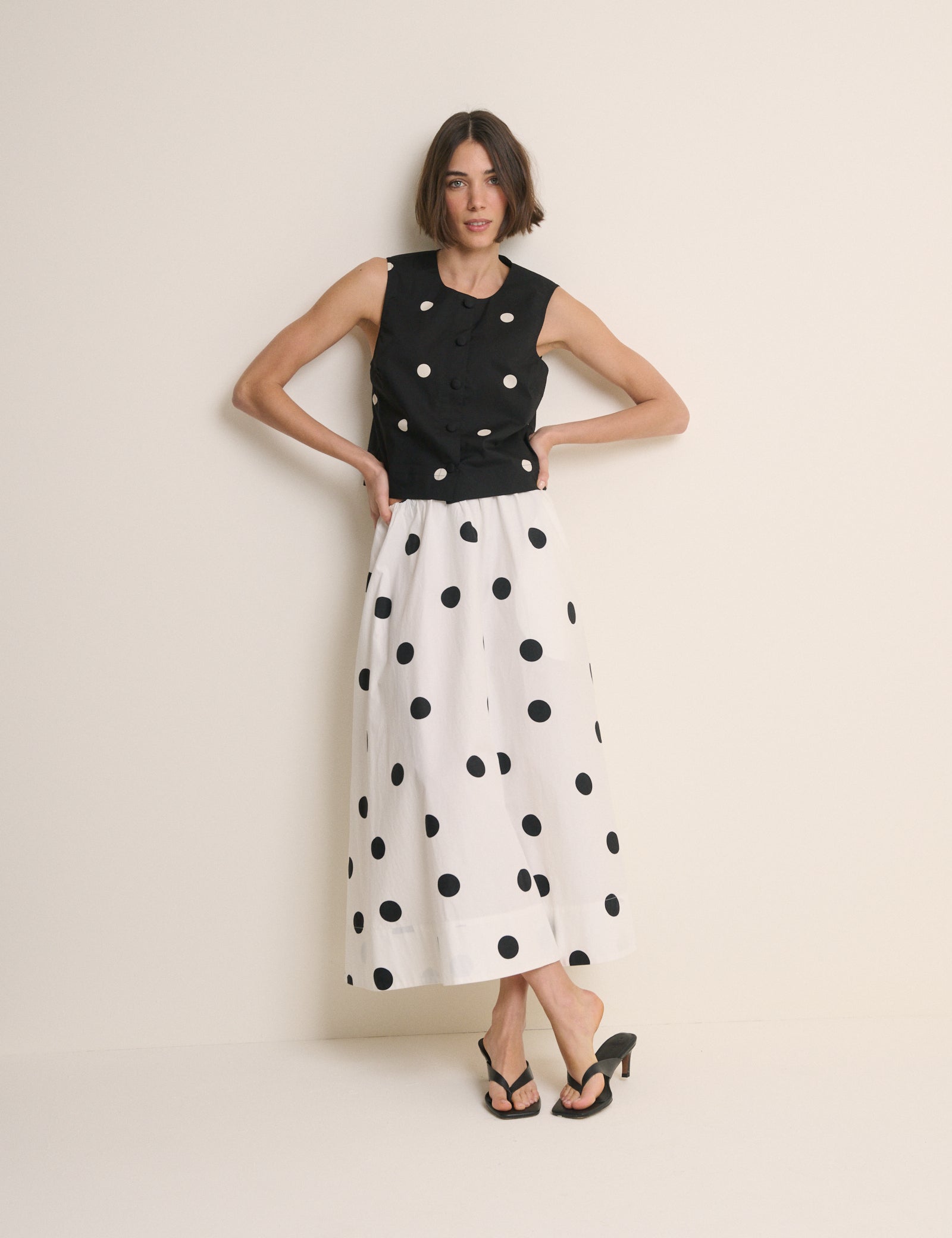 Black Polka Dot Button Front Top