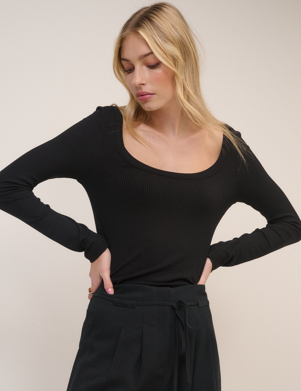 Black Scoop Neck Ribbed Top