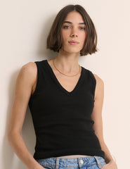 Black Ribbed V-Neck Vest