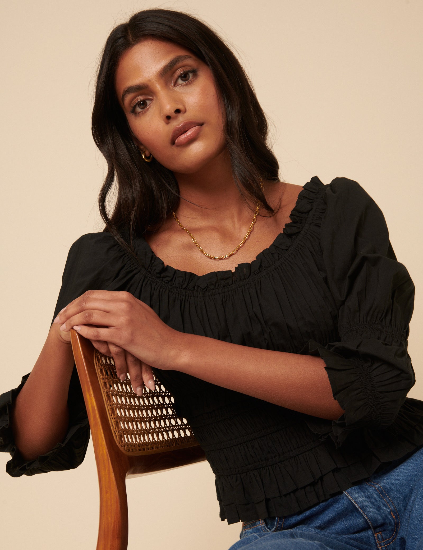 Black Shirred Top