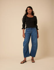 Black Shirred Top