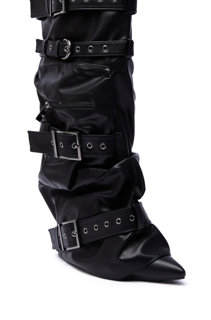 AZALEA WANG NEMIANA BLACK BELT AND BUCKLES DETAIL BOOT