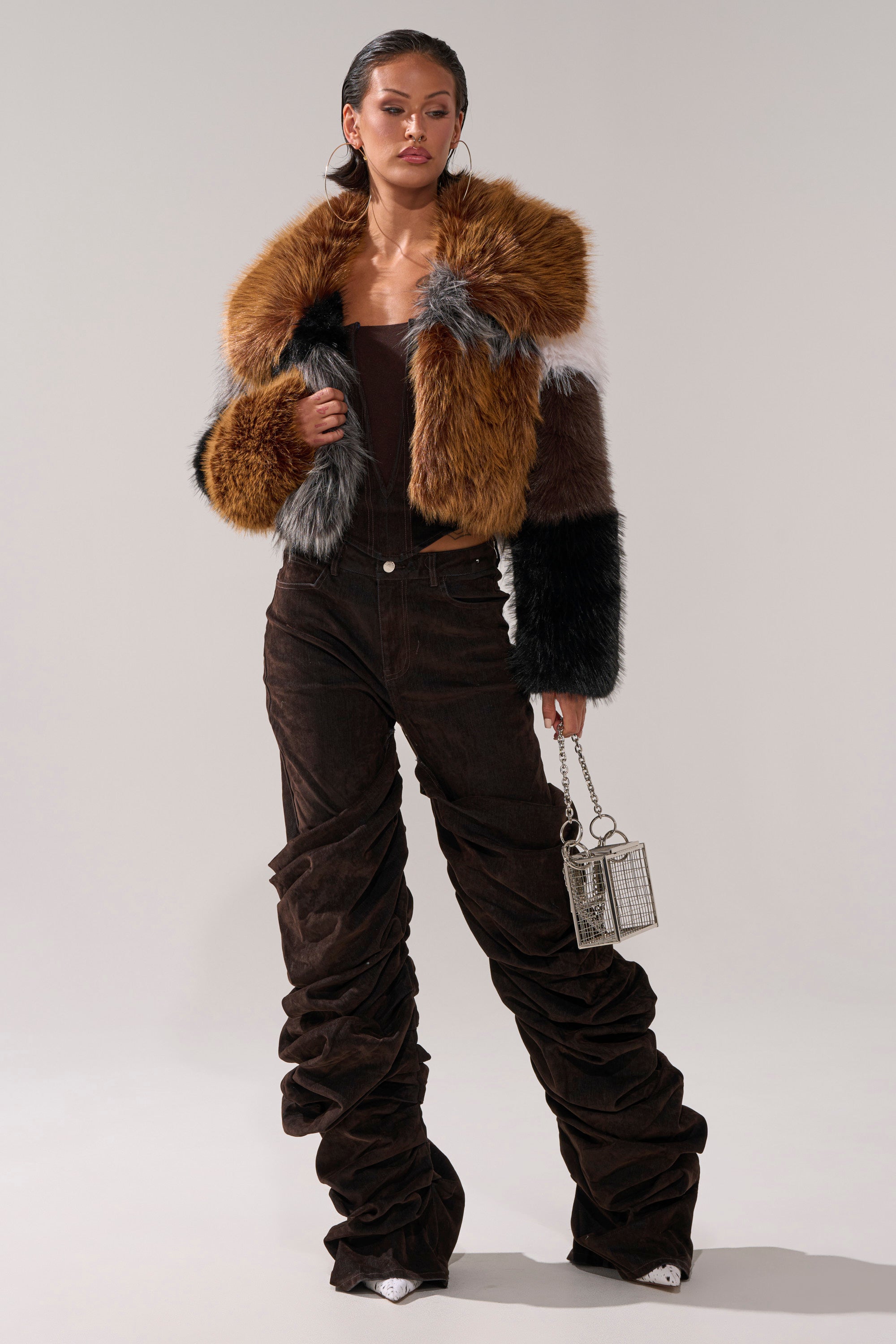 HAZEL PATCHWORK FAUX FUR COAT