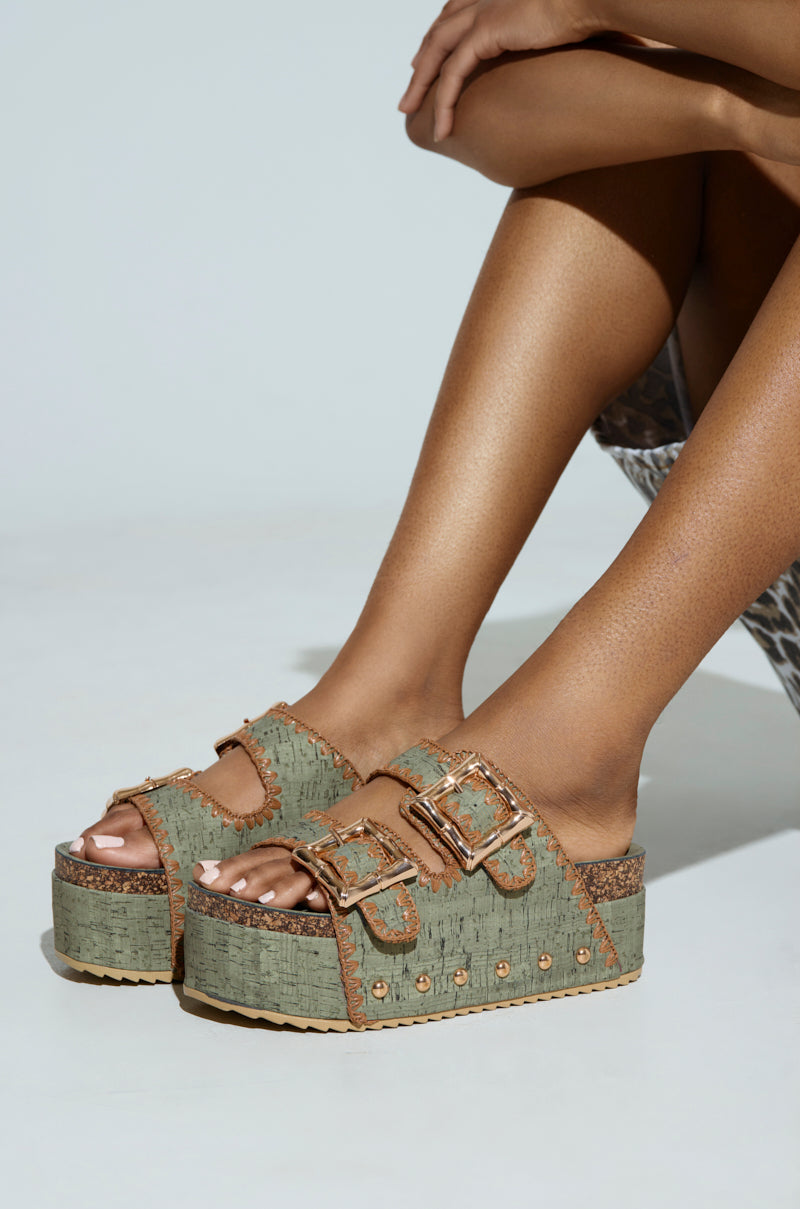 AZALEA WANG OHKAY OLIVE FLATFORM SANDAL