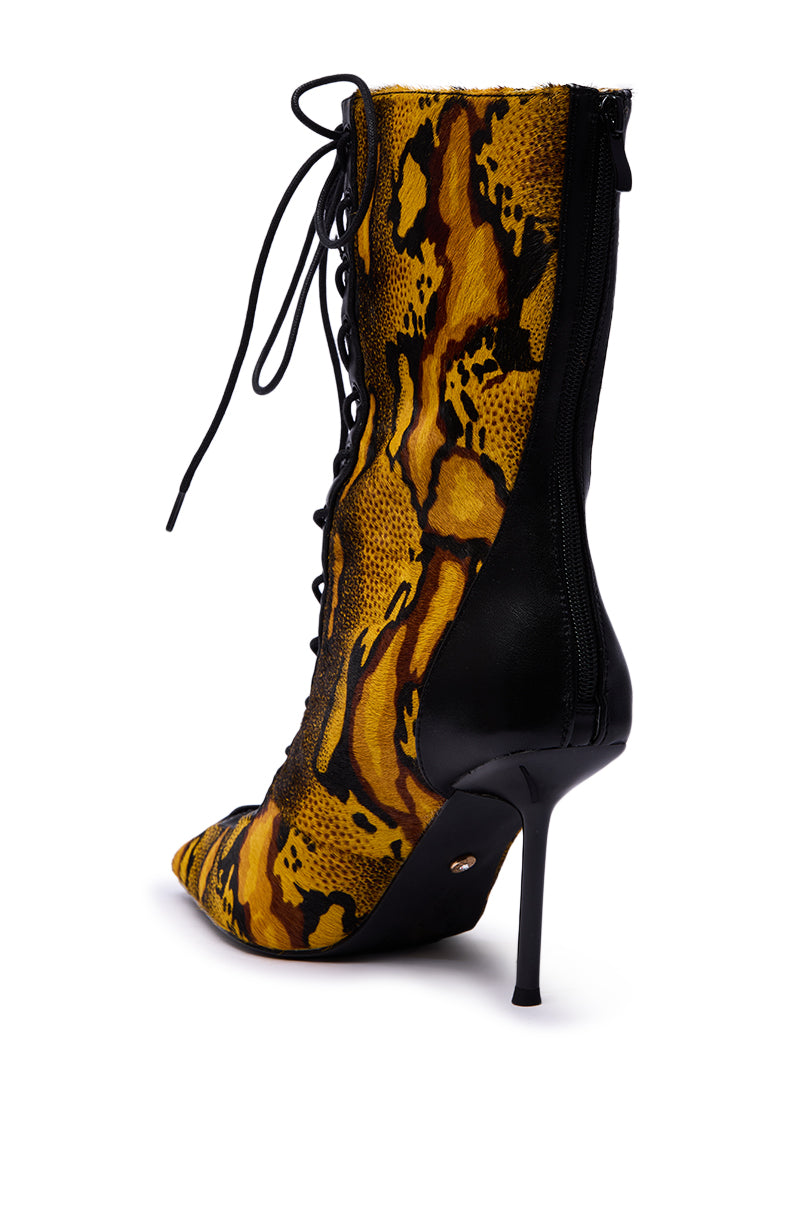AZALEA WANG OLIVERS YELLOW STILETTO LACE UP BOOTIE