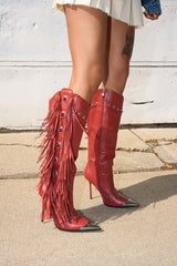 AZALEA WANG PELAGIANA RED WESTERN POINTED TOE STILETTO BOOT