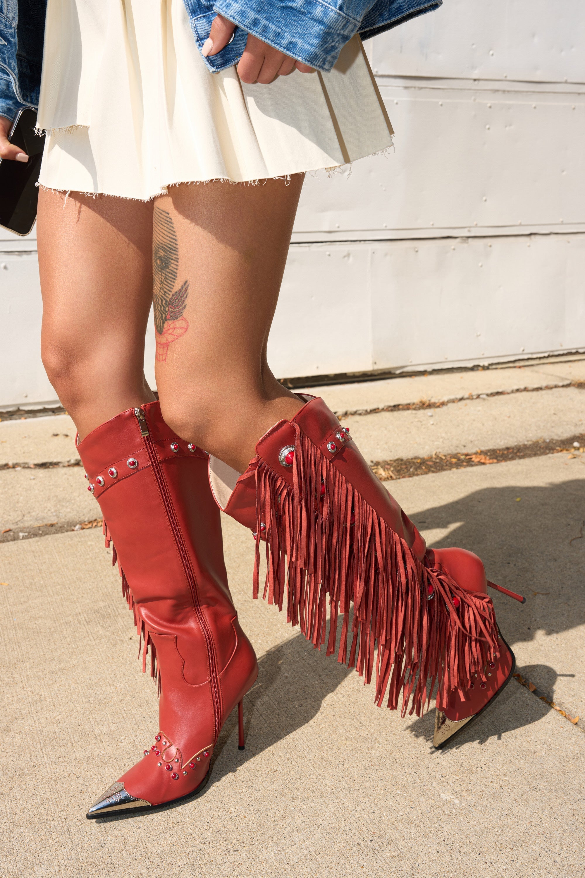 AZALEA WANG PELAGIANA RED WESTERN POINTED TOE STILETTO BOOT