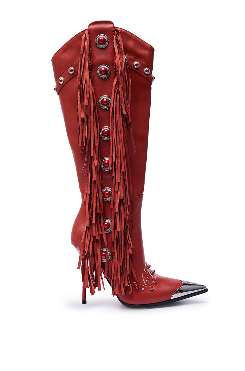 AZALEA WANG PELAGIANA RED WESTERN POINTED TOE STILETTO BOOT