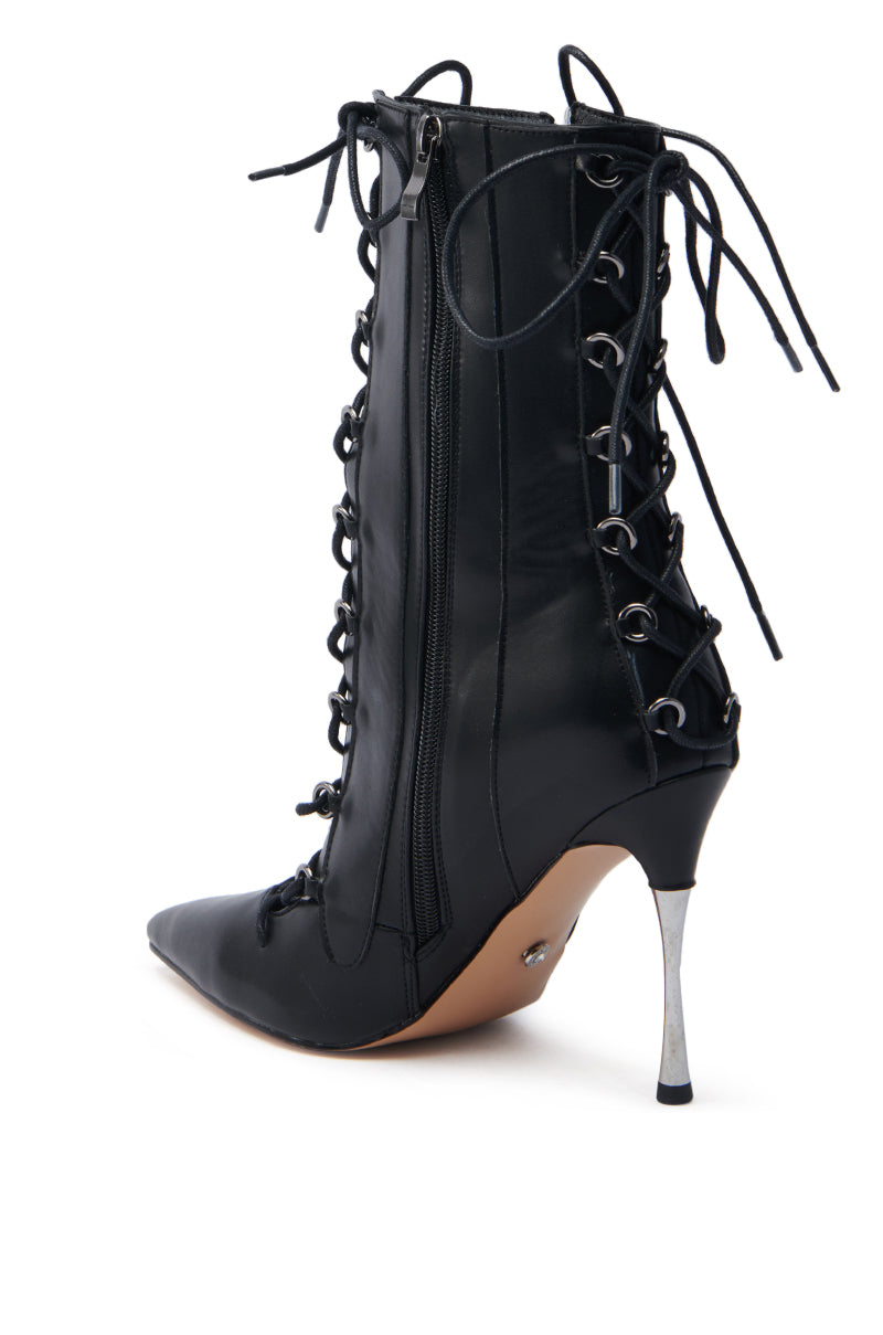 AZALEA WANG PONCIA BLACK LACE UP BLACK BOOTIE