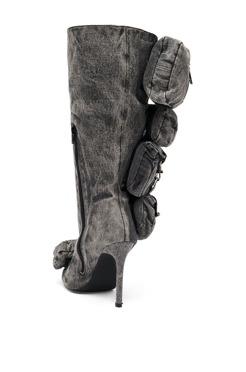 AZALEA WANG PRAVIN BLACK POCKET DETAIL STILETTO BOOT
