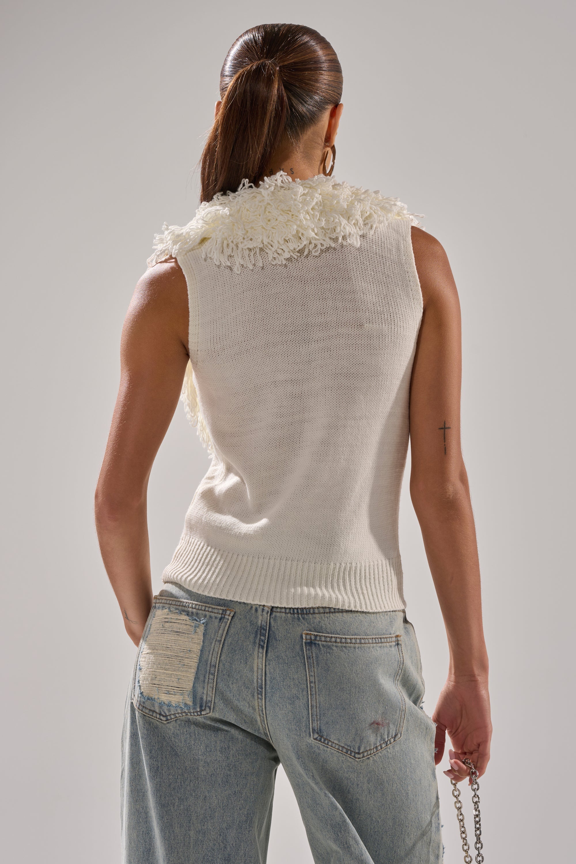 CARLY FRINGE OPEN FRONT SWEATER IN IVORY
