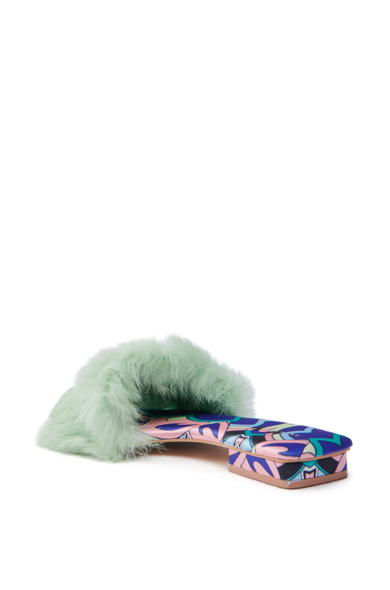AZALEA WANG RAFAELA GREEN SLIP ON FURRY SANDAL