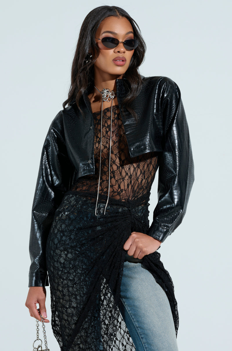 NATALIA CROCODILE PU BUTTON DOWN SHIRT
