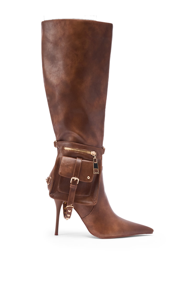 AZALEA WANG RONDEL BROWN DISTRESSED STILETTO BOOT