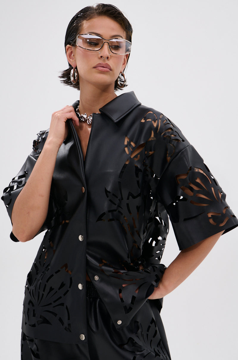 GOING CRAZY PU CUTOUT BUTTON DOWN TOP