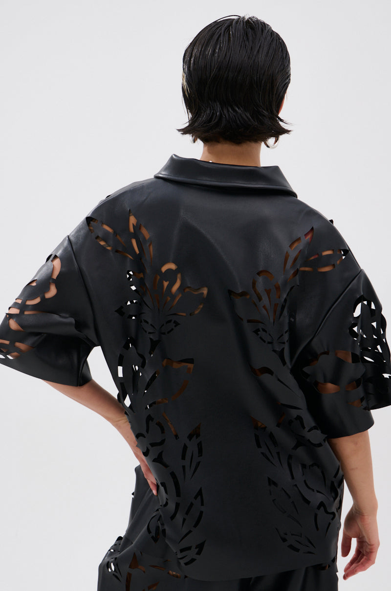 GOING CRAZY PU CUTOUT BUTTON DOWN TOP