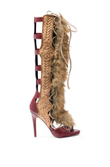 AZALEA WANG SHAINE MULTI GLADIATOR STITCH AND FUR SANDAL