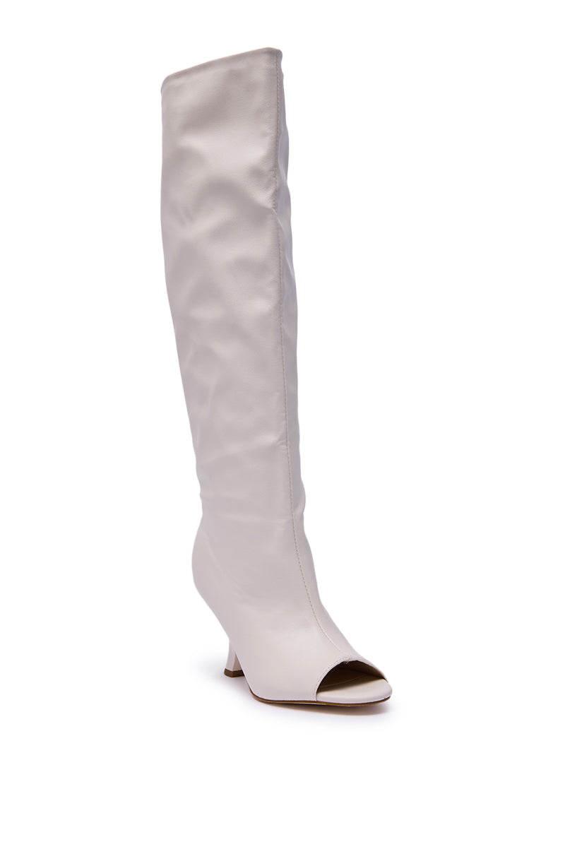 AZALEA WANG SIZANI WHITE WEDGE SLOUCHY BOOT