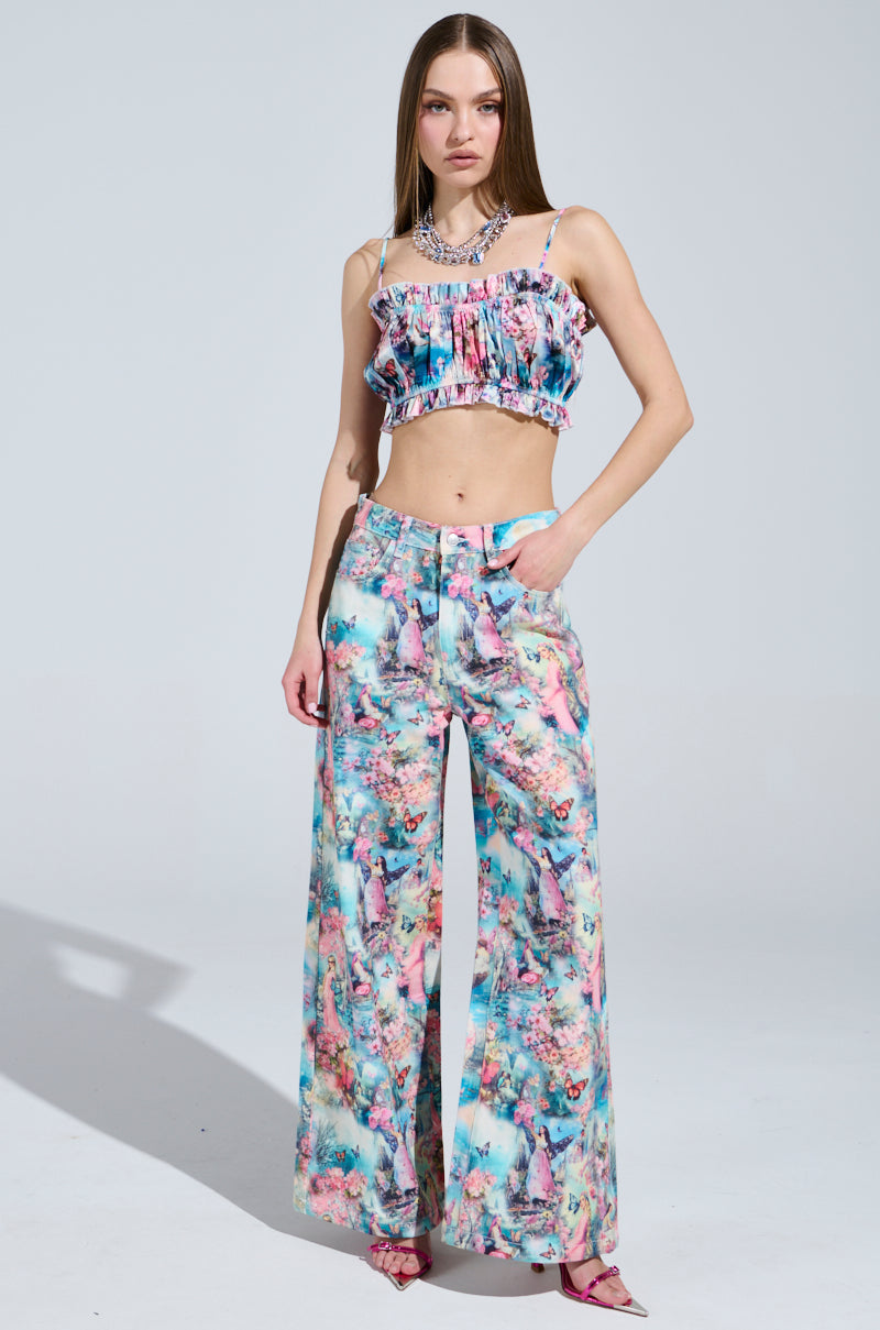 FEMALE FANTASY PRINTED SATIN RUCHED TOP