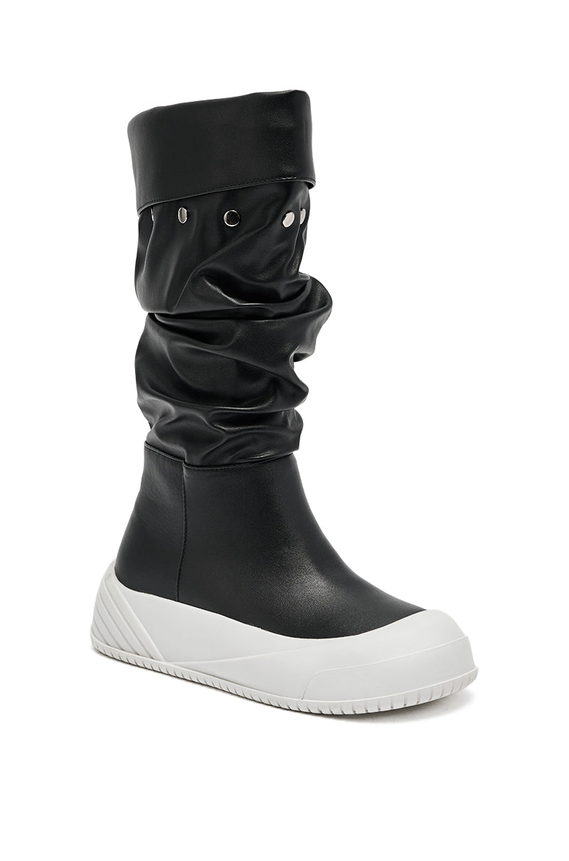 AZALEA WANG SMARTER BLACK RUCHED PU FLAT BOOT