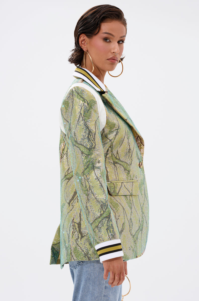 DON'T TRY ME EMBELLISHED BROCADE BLAZER