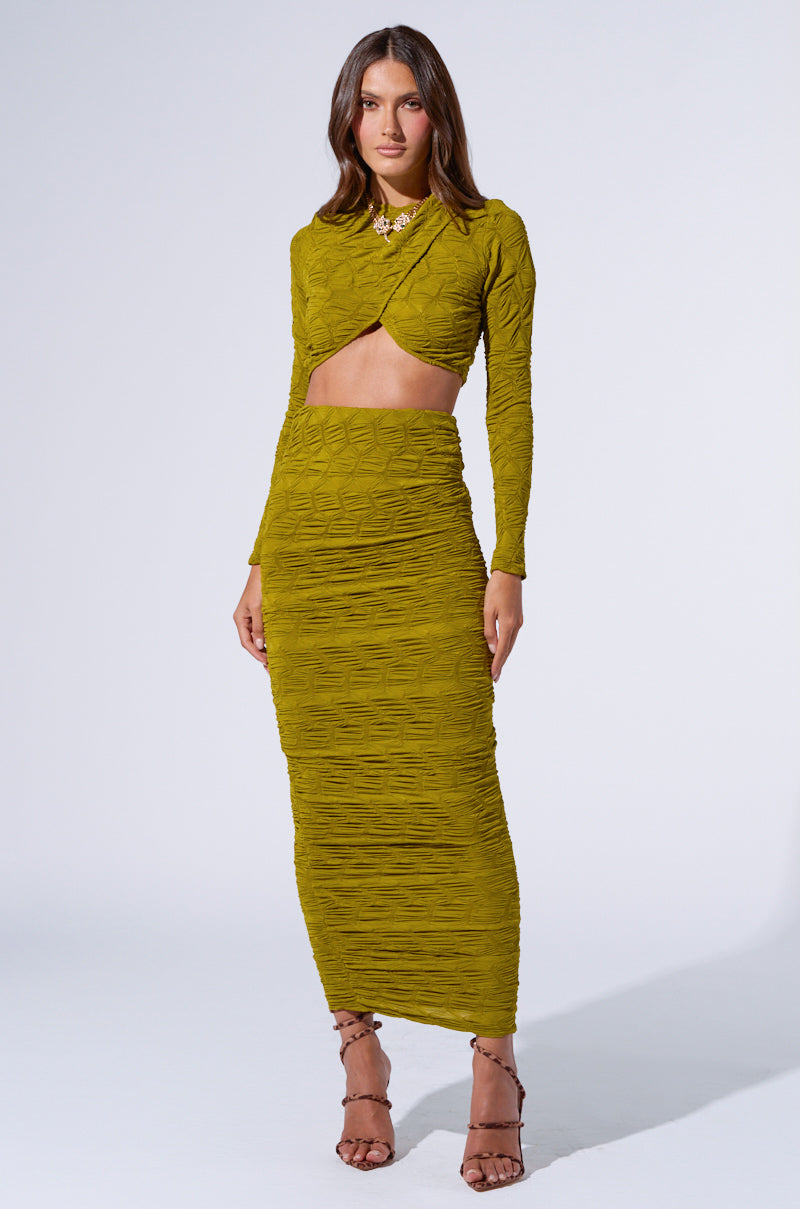 MAYBE NEXT TIME RUCHED MAXI SKIRT IN OLIVE