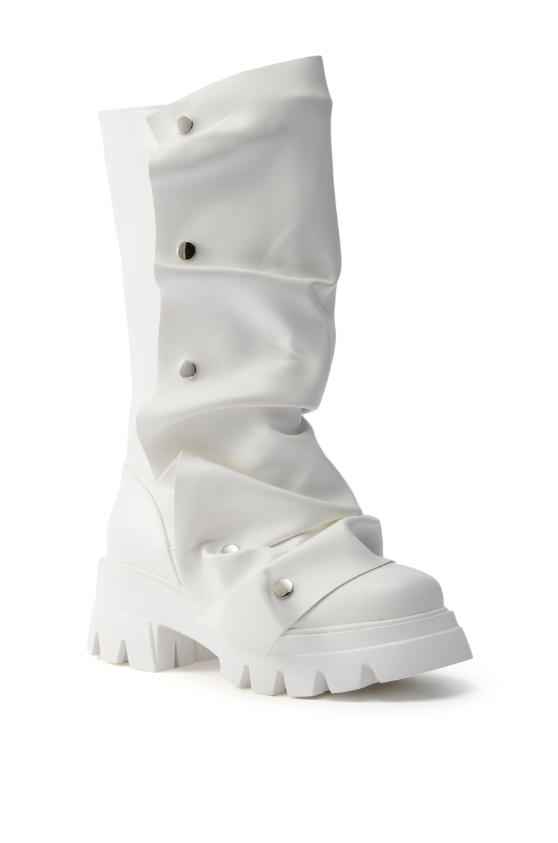 AZALEA WANG SYBEL WHITE SNAP DETAIL BOOTIE