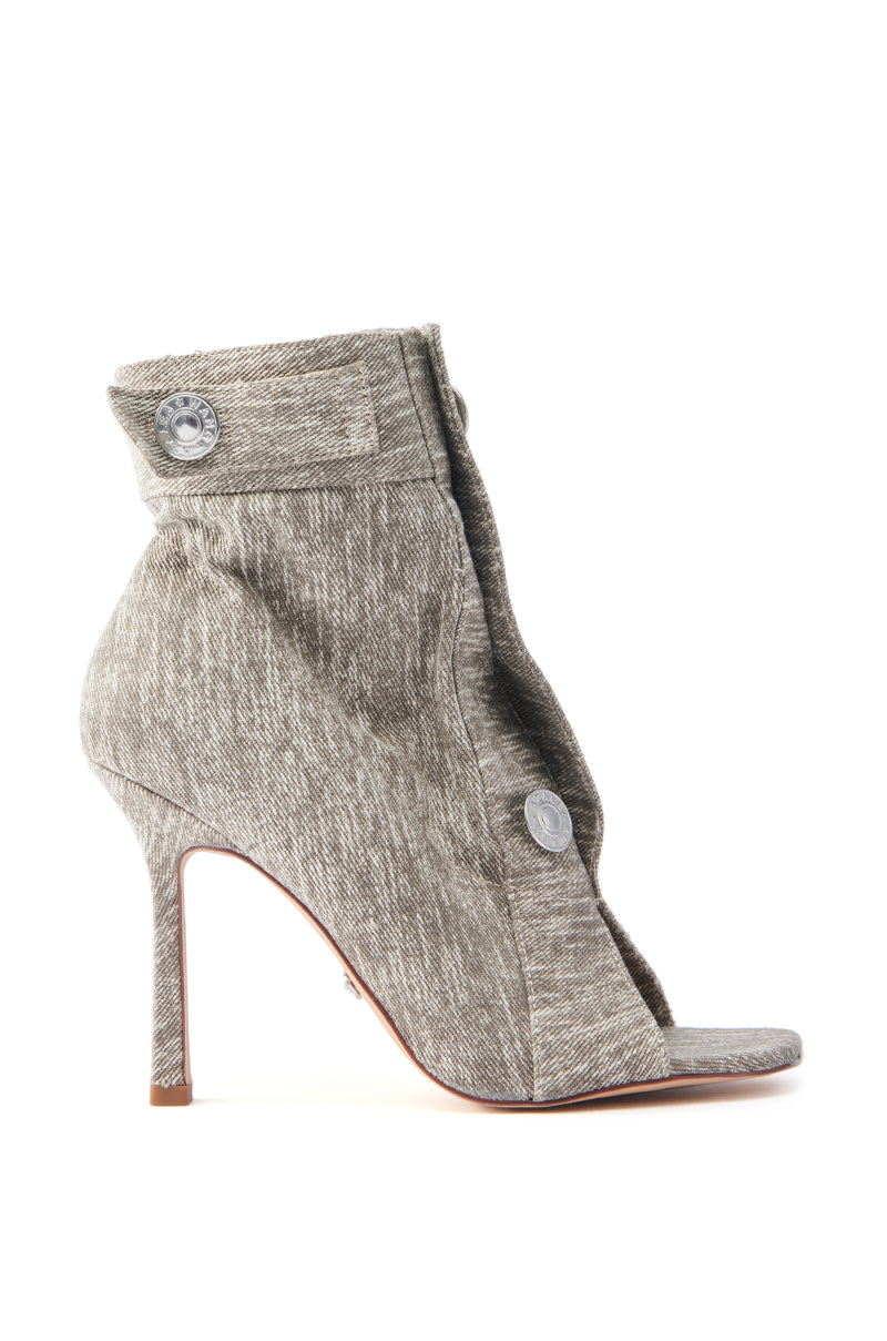 AZALEA WANG TANDY GREY DENIM OPEN TOE BOOTIE