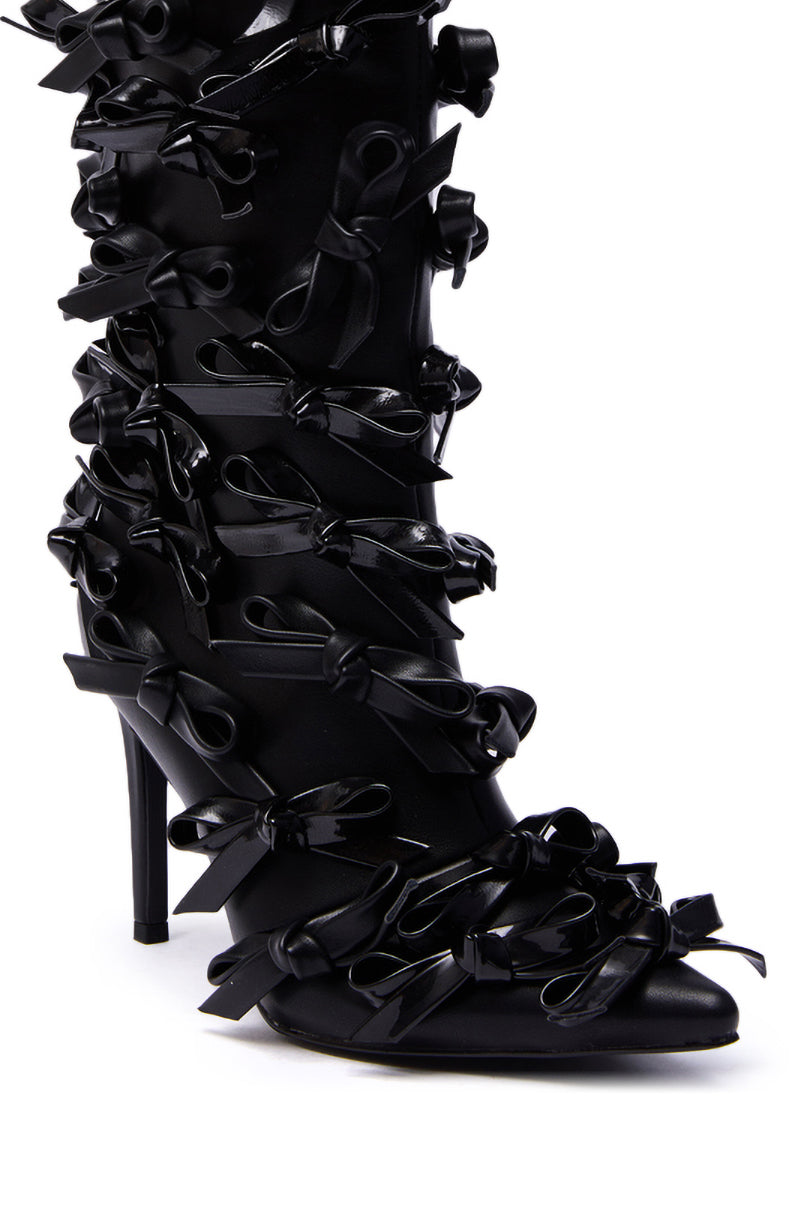 AZALEA WANG TELMO BLACK BOW EMBELLISHED BOOTIE
