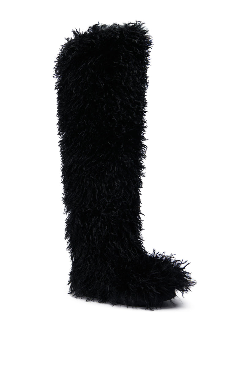AZALEA WANG TEMPLETON BLACK POODLE FAUX FUR OVER THE KNEE BOOT