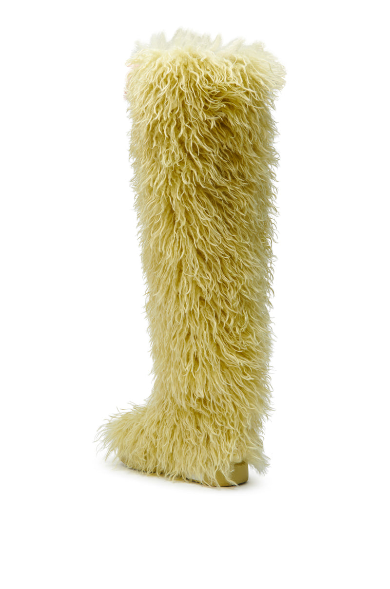 AZALEA WANG TEMPLETON LIME FAUX POODLE FUR OVER THE KNEE BOOT