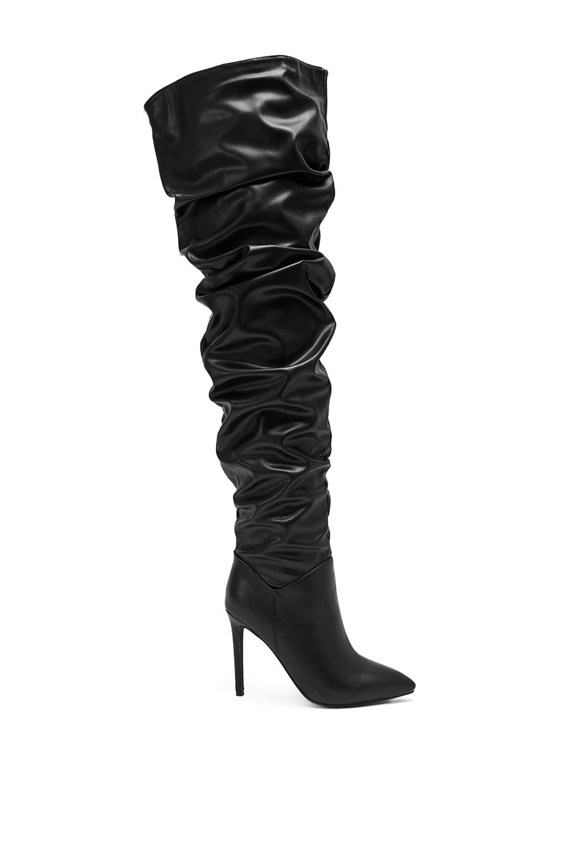 AZALEA WANG TORVIS RUCHED STILETTO BOOT IN BLACK