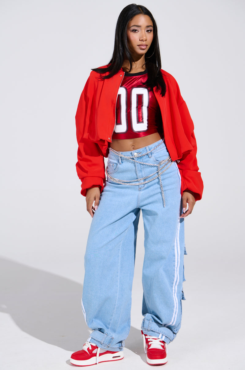LEAVE IT ON THE TRACK RELAXED LEG DENIM PANTS
