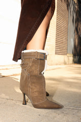 AZALEA WANG TROYES BROWN SHERPA LINED PANT LOOK BOOTIE