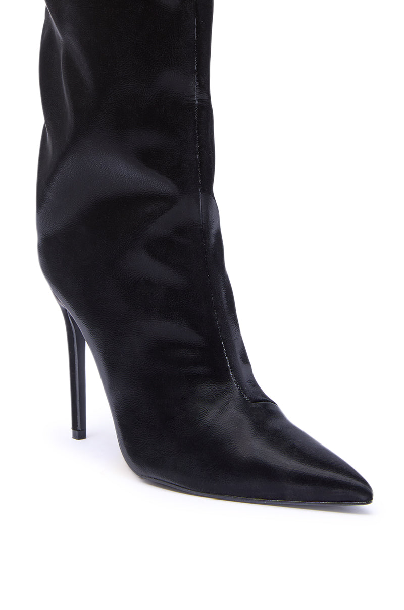 AZALEA WANG VIETTA BLACK LIQUID LUXE STILETTO BOOT IN BLACK
