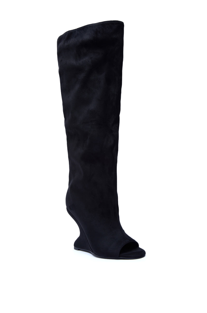 AZALEA WANG VINCENT BLACK FAUX SUEDE OPEN TOE BOOT