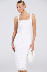 BETTER BELIEVE IT TEXTURED MIDI DRESS IN WHITE