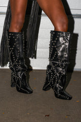 AZALEA WANG WELLS BLACK EMBELLISHED BOOT