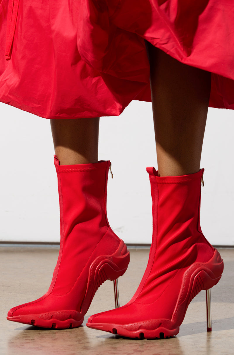 AZALEA WANG WILBER BOOTIE WITH STRETCH NEOPRENE IN RED