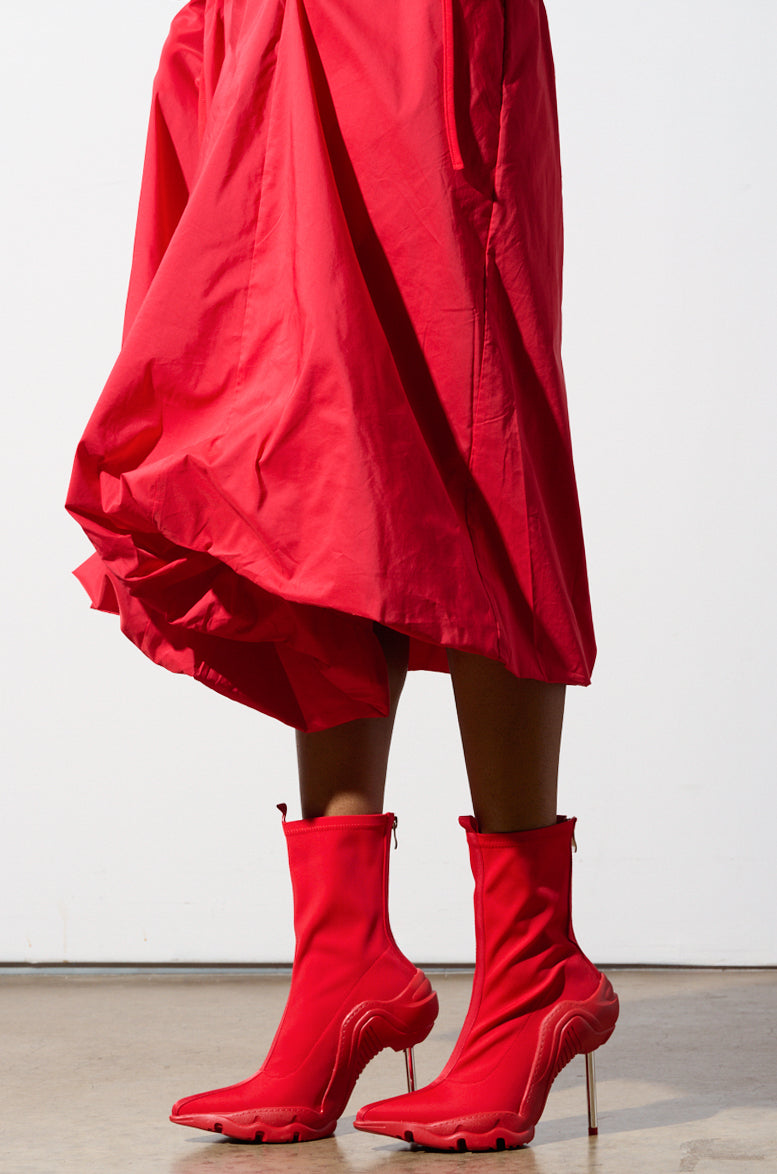 AZALEA WANG WILBER BOOTIE WITH STRETCH NEOPRENE IN RED