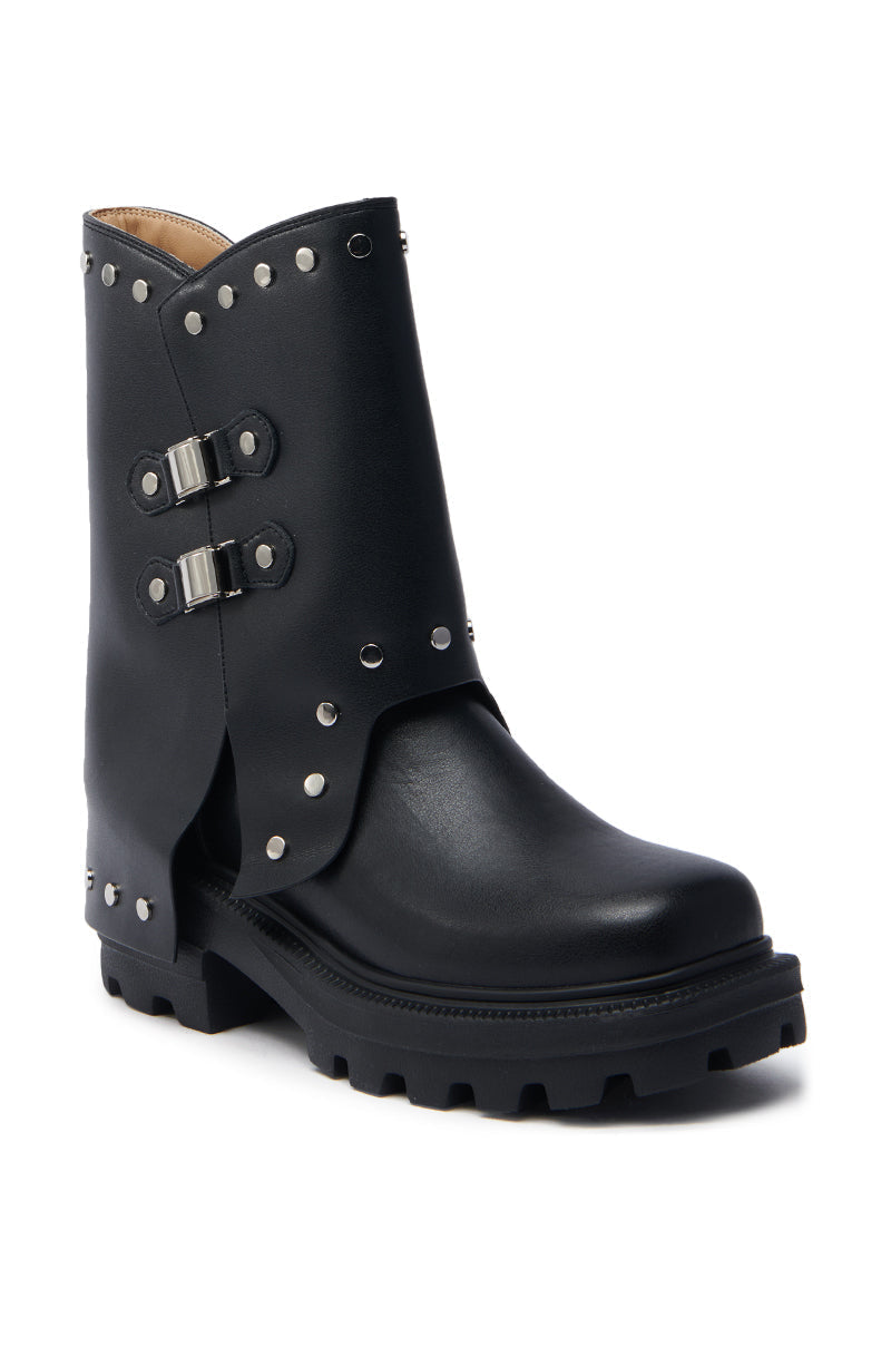 AZALEA WANG XAVIER BLACK WITH METAL FLAT BOOTIE